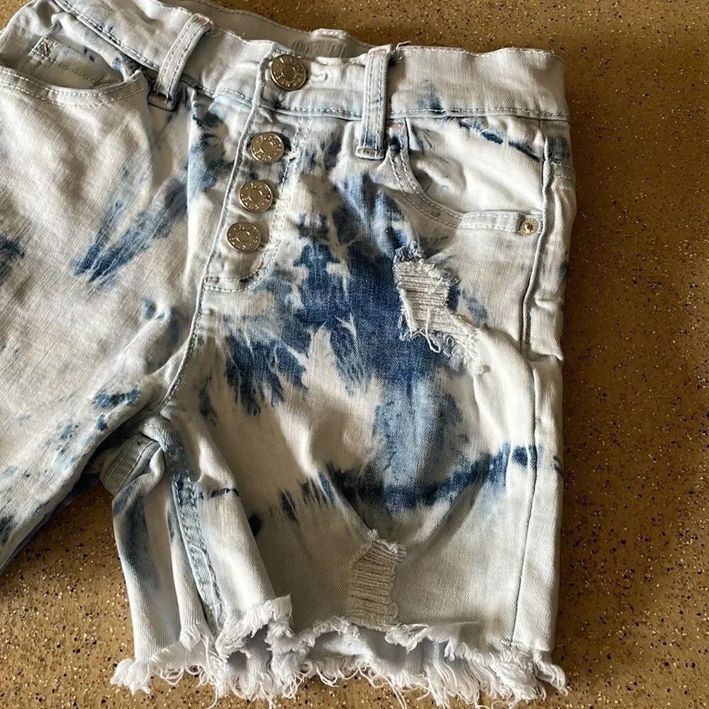 Justice bleach dyed deconstructed cutoff jean shorts